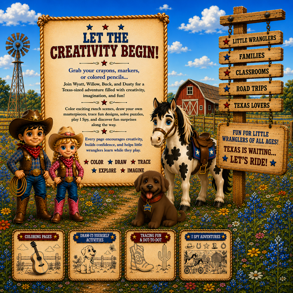 Lil' Wrangler Adventures: Texas Coloring and Activity Book! A 4-in-1 Maze, I Spy, Matching & Coloring Activity Book